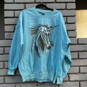 Vtg Jerzees Unicorn United States LS Top in Light Blue - Size Large
